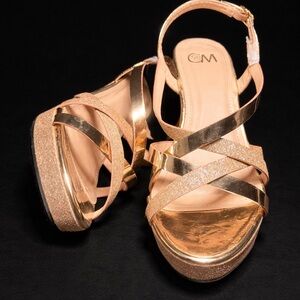 Women's Gold Elegant Platform Sandals -Sz10